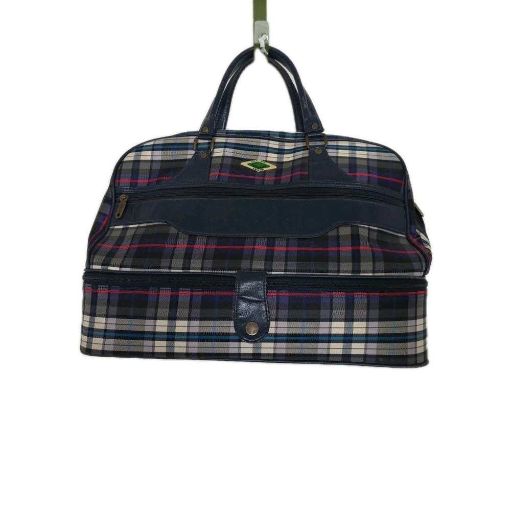 Vintage Club Champ Golf Shoe Bag Plaid Travel Duffel Carry All Blue Red